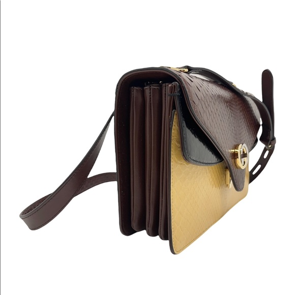 Gucci GG Interlocking Logo Python Medium 3 Compartments Brown/ Black/Beige Purse - Picture 9 of 16